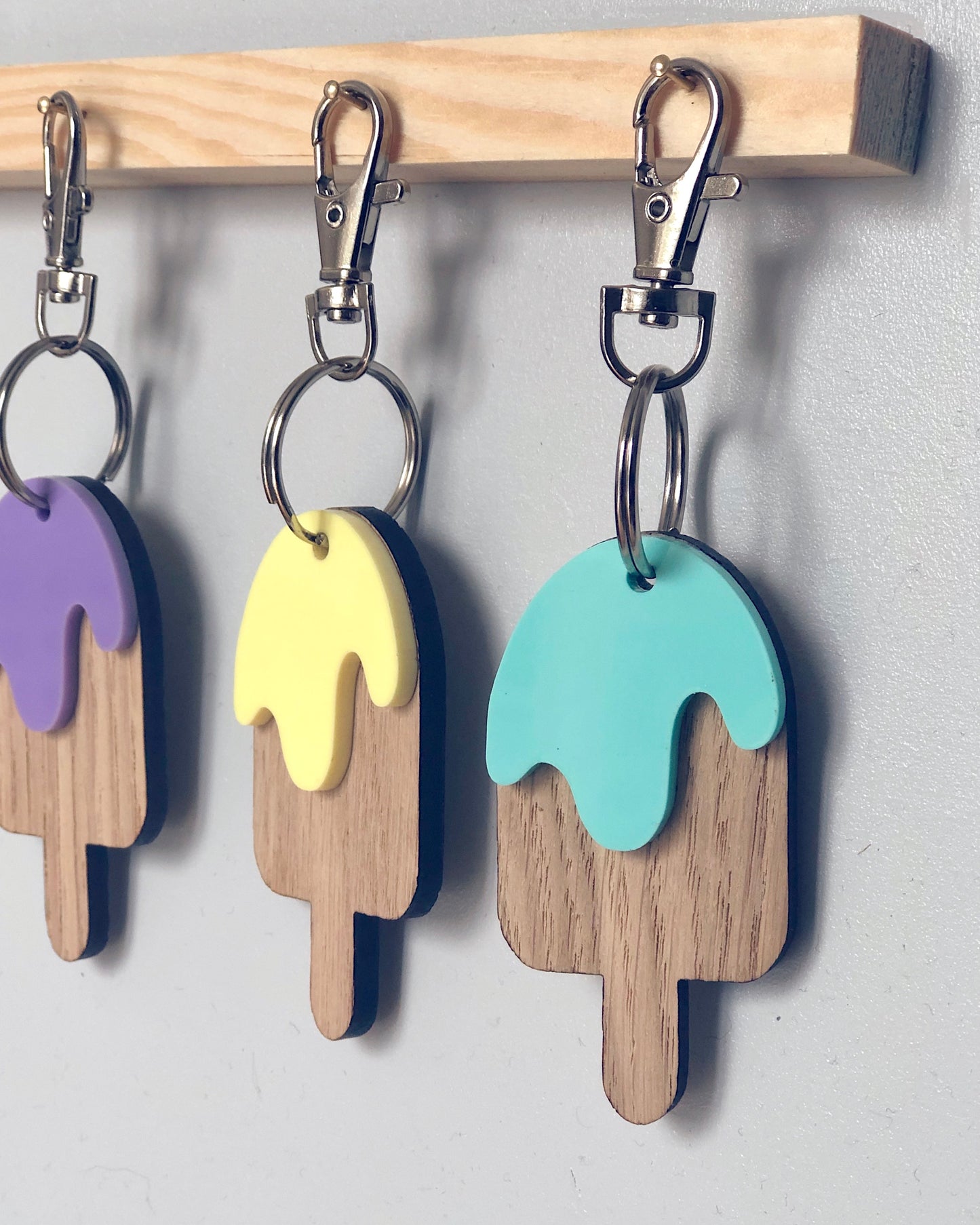 Wooden laser cut ice lolly key rings
