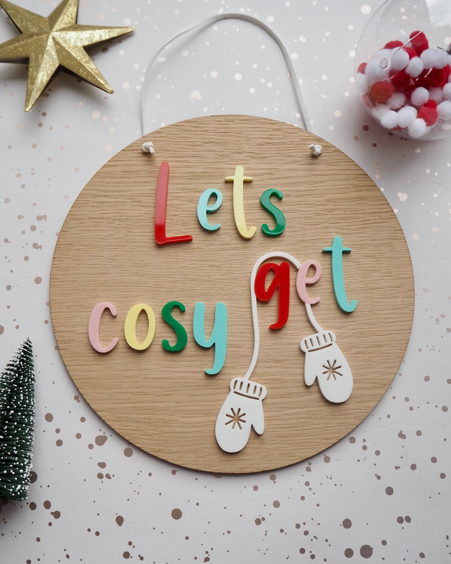 Lets get cosy wooden Christmas plaque