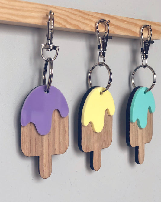ice lolly key rings in lilac, yellow and mint green