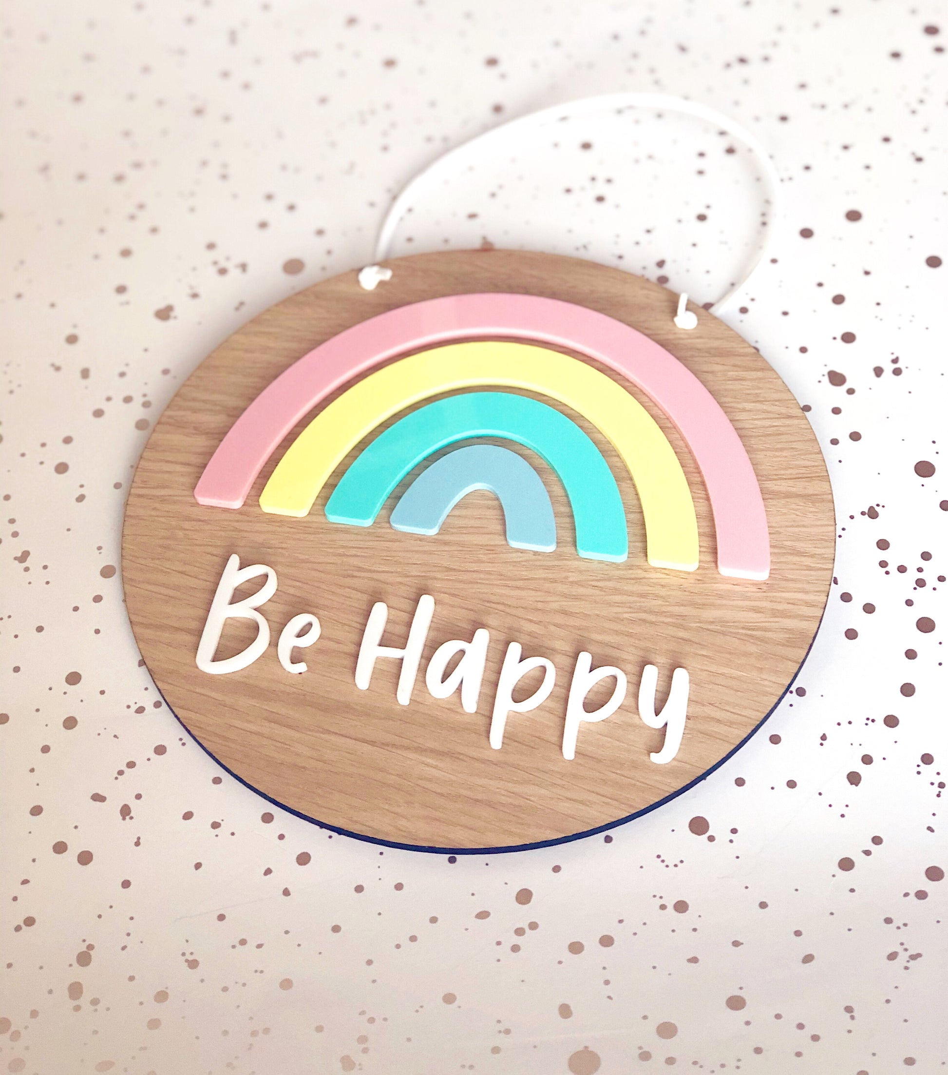 Be happy pastel rainbow circular plaque