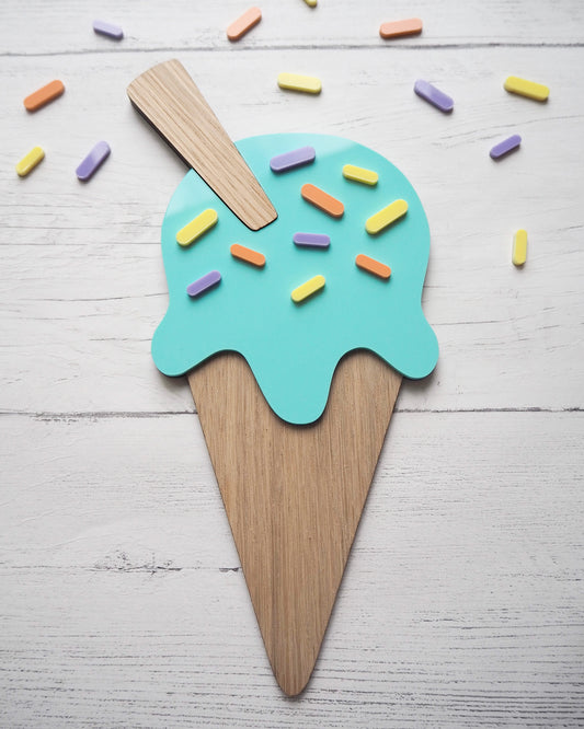 Wooden ice cream wall decoration with multicoloured sprinkles